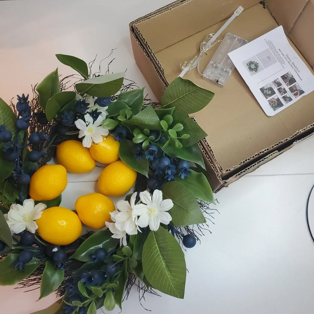 Valery Madelyn Artificial Lemon Blueberry Wreath with LED Lights Summer Decor